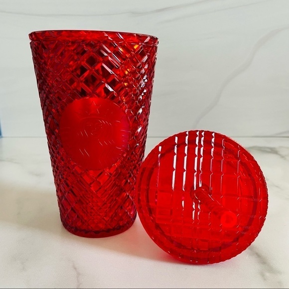 Starbucks Holiday 2021 Grande Ruby Red Jeweled Cold Cup Tumbler- 16 oz - Picture 5 of 5